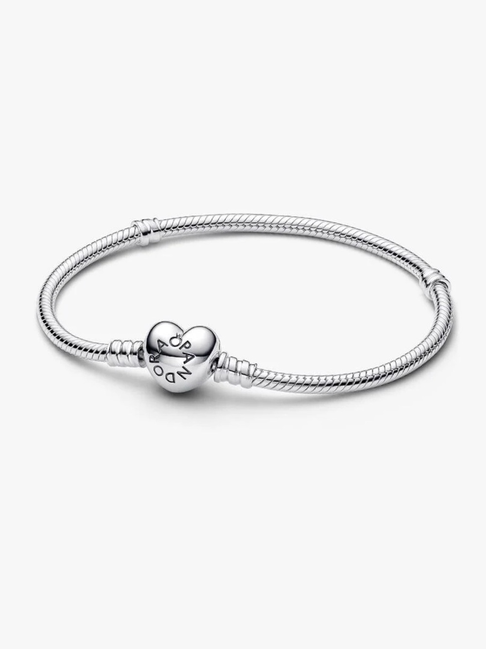 Pandora Silver Heart-Clasp Snake Chain Charm Bracelet
